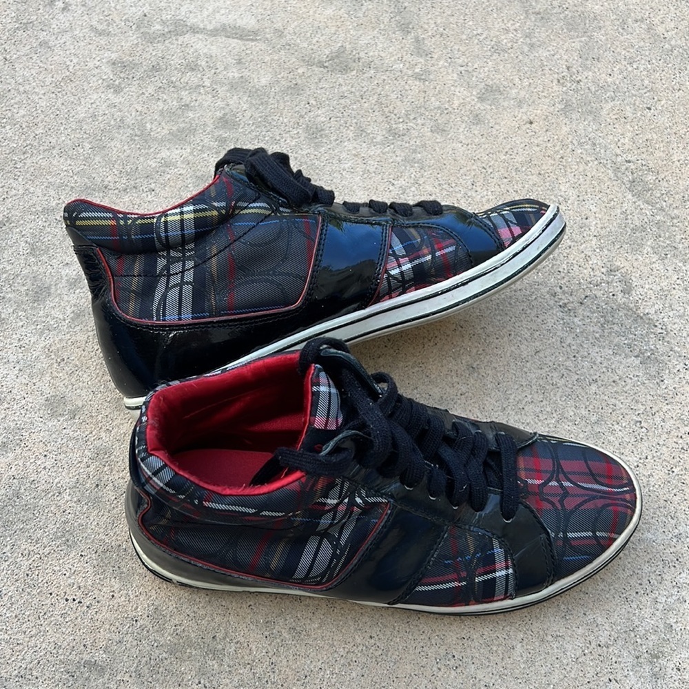 💚Coach Finch Plaid High Top Sneakers women's Size 7 - Picture 3 of 12
